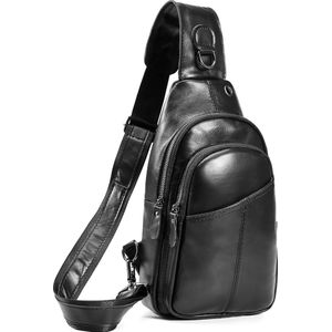 Leren crossbody tas - Crossbodytas heren leer - Sling bag - Damestassen schuin - Rugzak schuine schouderband - Zwart