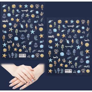 Allecto Plus - 2 stuks 5D Zeeleven Nagelstickers - Zomer Oceaan Thema - Vrouwen Meisjes DIY en Nagelsalons - Shell Strand Nagelstickers - Zeester Nail Stickers.