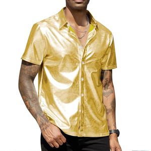 Heren shirt korte mouwen GOLD - Party blouse Goud - Katoen en Polyester - Feest - Festival - Hoge kwaliteit - Glanzend