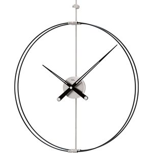 AMS W9656 - Wandklok - Quartz uurwerk - Metaaal - Carbon - Zilverkleurig - Zwart - Design Holzzeiger - 60ø x 70 x 4cm
