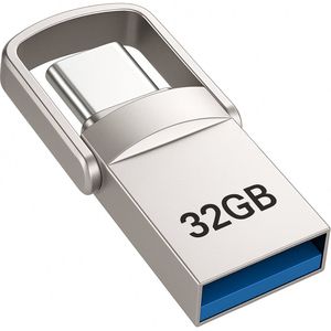 Perfect Speed USB Stick 32GB - USB 3.0 & USB-C – 110MB/s - Ultradun Metalen Flash Drive - Compatibel met iPhone >15, Samsung, Windows, Mac & Android