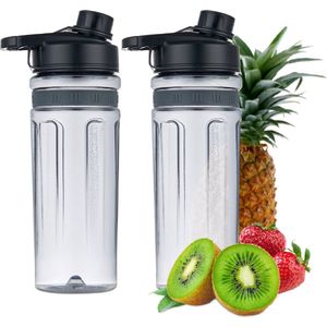 MOA 2 Smoothiebekers met Deksel - Beker to Go - 600ml - Anti-lek Dop - Vaatwasserbestendig - Blenderbekers - Tritan - Transparant