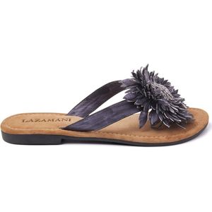 Lazamani Dames Slippers 33.506 Black Flower | Zwart | Leer | Maat 41 | LA33506black