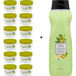 Deliplus - Cream con Aceite de Oliva - Bodycrème - 250ml - 12-pack inclusief 1 flacon Oliva douchegel