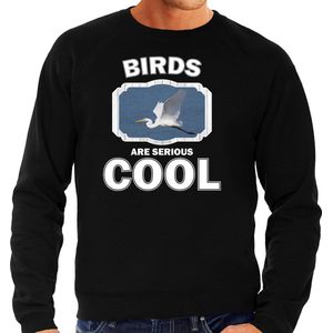 Dieren vogels sweater zwart heren - birds are serious cool trui - cadeau sweater grote zilverreiger/ vogels liefhebber XL
