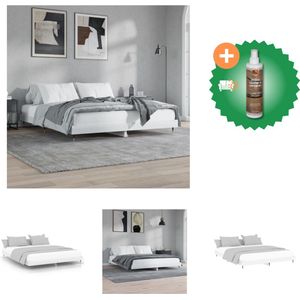 vidaXL Bedframe - naam - Bedframes - 203 x 163 x 20 cm - Hoogglans wit - Materiaal- bewerkt hout - metaal - Multiplex lattenbodem - Bed - Inclusief Houtreiniger en verfrisser