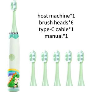 Elektrische Kindertandenborstel – Sonisch – 6 Opzetborstels – USB Oplaadbaar – Cartoon Design – Zachte Dupont Borstelharen