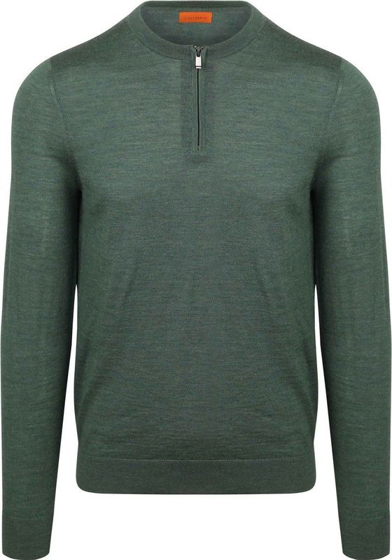 Suitable - Crew Zip - Merino - Groen - Pullover - Schipperstrui met Rits