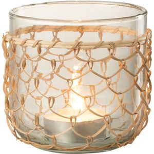 J-Line windlicht Breiwerk - glas/riet - transparant - medium