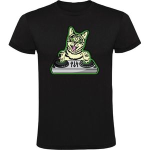 Dj kat Heren T-shirt - muziek - feest - mixer - huisdier - draaien - geluid - dieren - dansen