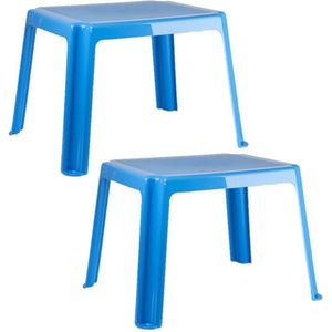 2x stuks kunststof kindertafels blauw 55 x 66 x 43 cm - Kindertafel buiten - Bijzettafel