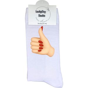Duim dames - LuckyDay Socks - Geslaagd - Grappige sokken - Motivatie sokken - Vaderdag - Moederdag - Cadeau sokken - Pensioen cadeau - Verjaardag cadeau - Beterschap cadeau - Opkikker - Schoen cadeau - Kerst cadeau - Maat 37-44