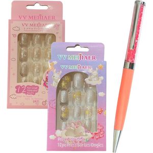 Kunstnagels - Set van 24 - Veelkleurige Ovale Kunstnagels met Dierenpatroon - Voor Kinderen