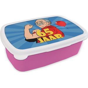 Broodtrommel Roze - Lunchbox - Brooddoos - Man - 65 Jaar - Ballon - 18x12x6 cm - Kinderen - Meisje