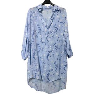 Blousejurk - Bloemenprint - Lange Mouwen - Blauw - 0ne Size ( S-XL)