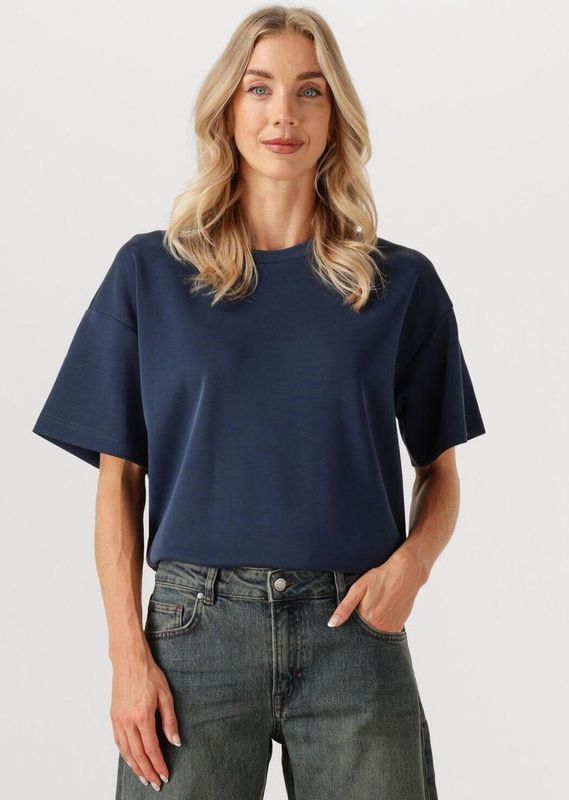 My Essential Wardrobe - Hellemw Emb Boxy Tee - T-shirt - Donkerblauw