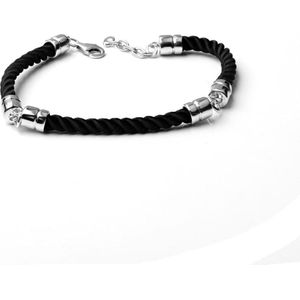 Quiges - Charm Bedel Armband Zwart 20cm - 925 Zilver - HCB015