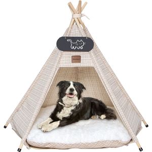 Tipi tent voor huisdieren met dubbelzijdig kussen, huisdiertent voor honden/katten, hondenhok, afneembaar en wasbaar, hondenhuis voor cavia's, konijnen, hamsters, kittens, 40 x 40 x 50 cm