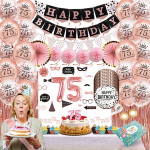 Celejoy 75 Jaar Feestpakket - Stijlvolle Rose Gouden Jubileum Decoratie Set met Ballonnen, Slingers & Feestartikelen