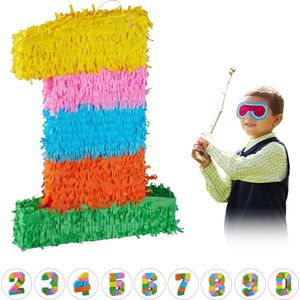 Relaxdays pinata verjaardag getal - piñata zelf vullen - getallen van 0 tot 9 - gekleurd - 1