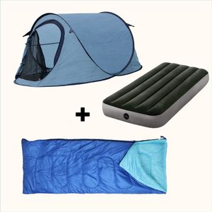 HIXA Pop-Up Tent - 1 Persoons - Blauw - Met Tentharingen - en Slaapzak - en Luchtbed - 220x120x95cm - Kamperen