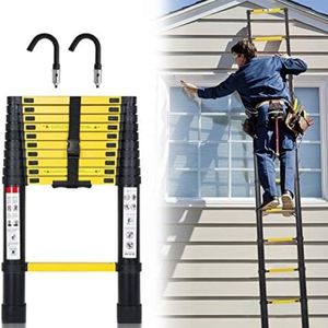 Telescoopladder - Vouwladder - Telescoopladder Aluminium - Uitschuifladder - Zwart /Geel