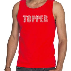 Glitter Topper tanktop rood met steentjes/ rhinestones voor heren - Glitter kleding/ foute party outfit S