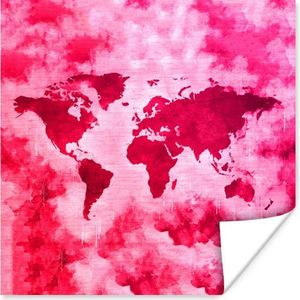 Poster Wereldkaart - Kleuren - Roze - 30x30 cm