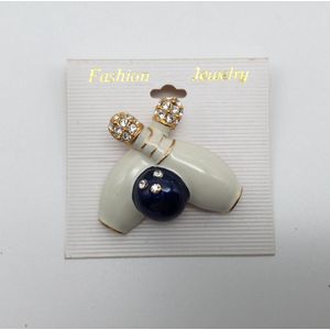 Bowling Bowlingsieraad gift 'Fasion Jewelry 2 pins met blauwe bal, wit met steentjes'  broche