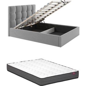 PASCAL MORABITO Bed met opbergruimte 160 x 200 cm - Fluweel - Grijs + matras - MIRDAL van Pascal Morabito L 173 cm x H 104 cm x D 210 cm