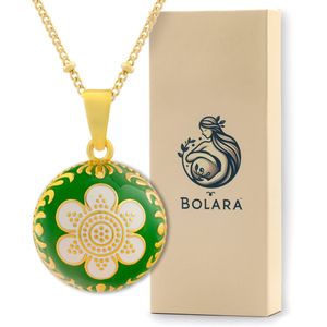 Bolara Zwangerschapsketting met Babybel - Goudkleurig met Groen & Wit Bloem - 110cm + 5cm verstelbaar - Babyshower cadeau voor aanstaande moeders