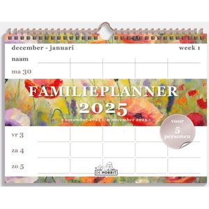 Hobbit - Familieplanner 2025 - Familiekalender - Weekkalender - Spiraalgebonden - 5 personen - A4+ (22 x 29,7 cm) - Olieverf Klaproos - 2025