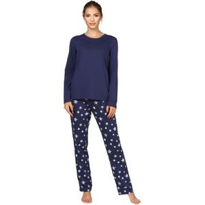 Bellivalini Dames Pyjama - Lange mouwen - Lange broek - Katoen - BLV-BLV50-167-PJ - Marineblauw Marineblauw Sterren - S