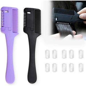 2 Pcs Thinning Comb - Haarverzorging Kam - Thinning Comb - Dubbelzijdige Scheermes met 10 Vervangbladen voor Haar Knippen Thuis - Voor Volwassenen en Kinderen