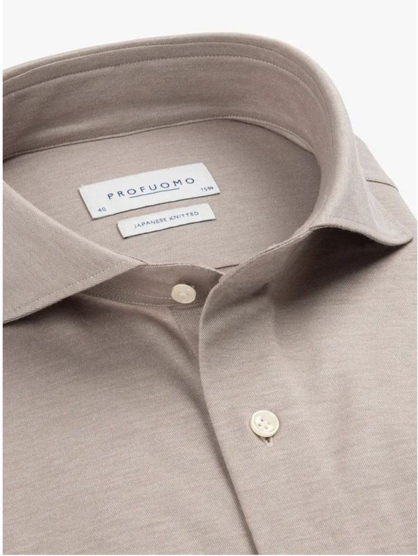 Profuomo Jersey shirt beige, Effen