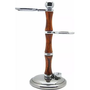 Haryali London Scheerkwasthouder en scheermeshouder-houten scheerstandaard voor scheerkwast en scheermes voor heren - in bruine kleur