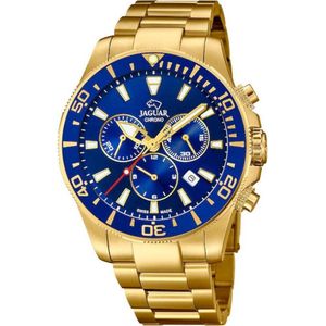 Jaguar Executive Horloge - Jaguar heren horloge - Blauw - diameter 44 mm - goud gecoat roestvrij staal
