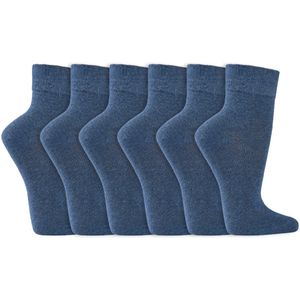 Katoenen sokken | Boord zonder elastiek | Kleur: Blauw | Maat: Diverse maten | 6 paar