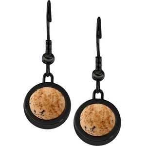 Quiges RVS Schroefsysteem Oorhangers Oorbellen Zwart met Verwisselbare Zandsteen Mini Munt Set - ECOS289