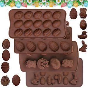 Chocoladevormen - 4 stuks paasei en haas vormen voor snoep, gelei en ijsblokjes