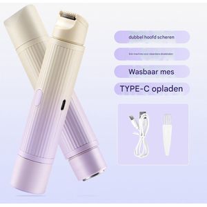 Nieuw scheerapparaat met dubbele kop, elektrisch scheerapparaat, draagbaar scheerapparaat, 2-in-1 nat en droog, waterdicht elektrisch bikinilijntrimmer (paars)