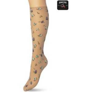 Bonnie Doon Dames Panty Kniekousen met Bloemen Blauw maat 36/42 - Gebloemde Knie Kousen - Luxe Knie Sokken - Uitstekend draagcomfort - English Flower Knee High - Kniesokken - Romantisch - Zakt niet af - Black Iris - BP211502.134