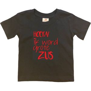 Shirt Aankondiging zwangerschap Ik word grote zus | korte mouw | Zwart/rood | maat 122/128 zwangerschap aankondiging bekendmaking Baby big sis sister