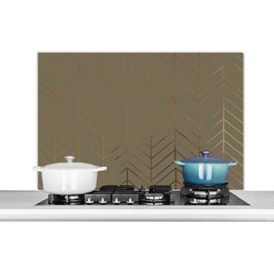 Spatscherm keuken 100x65 cm - Kookplaat achterwand Patronen - Lijn - Goud - Groen - Muurbeschermer - Spatwand fornuis - Hoogwaardig aluminium