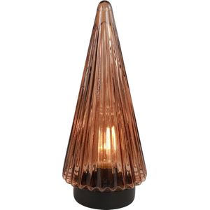 Tafellamp Tofte LED - 27 cm - Kegel vorm - Werkt op 2 AAA batterijen - Bruine lamp - Decoratieve glazen kegel lamp