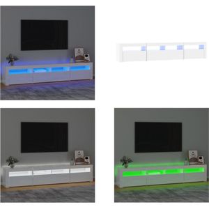 vidaXL Tv-meubel met LED-verlichting 210x35x40 cm hoogglans wit - Tv-kast - Tv-kasten - Tv-meubel - Tv-meubel Met LED-verlichting
