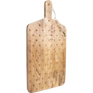 Clayre & Eef Decoratie snijplank 25x50x2 cm Bruin Hout Hartjes Borrelplank