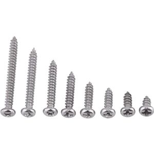 Zelftappende schroeven assortiment kit van roestvrij staal SS304 - 200 stuks met platte ronde kop - incl. boorschroeven en montageschroeven