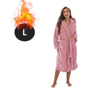 Livano Badjas Dames - Fleece - Katoen - Badstof - Sauna - Hamam - Wafel - Bathrobe - Duster - Ochtendjas - Kimono - Spa - Roze L