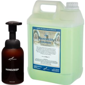 Zeepdispenser 300 ml amber bruin hervulbaar + 5 liter Handzeep Hamam navulling